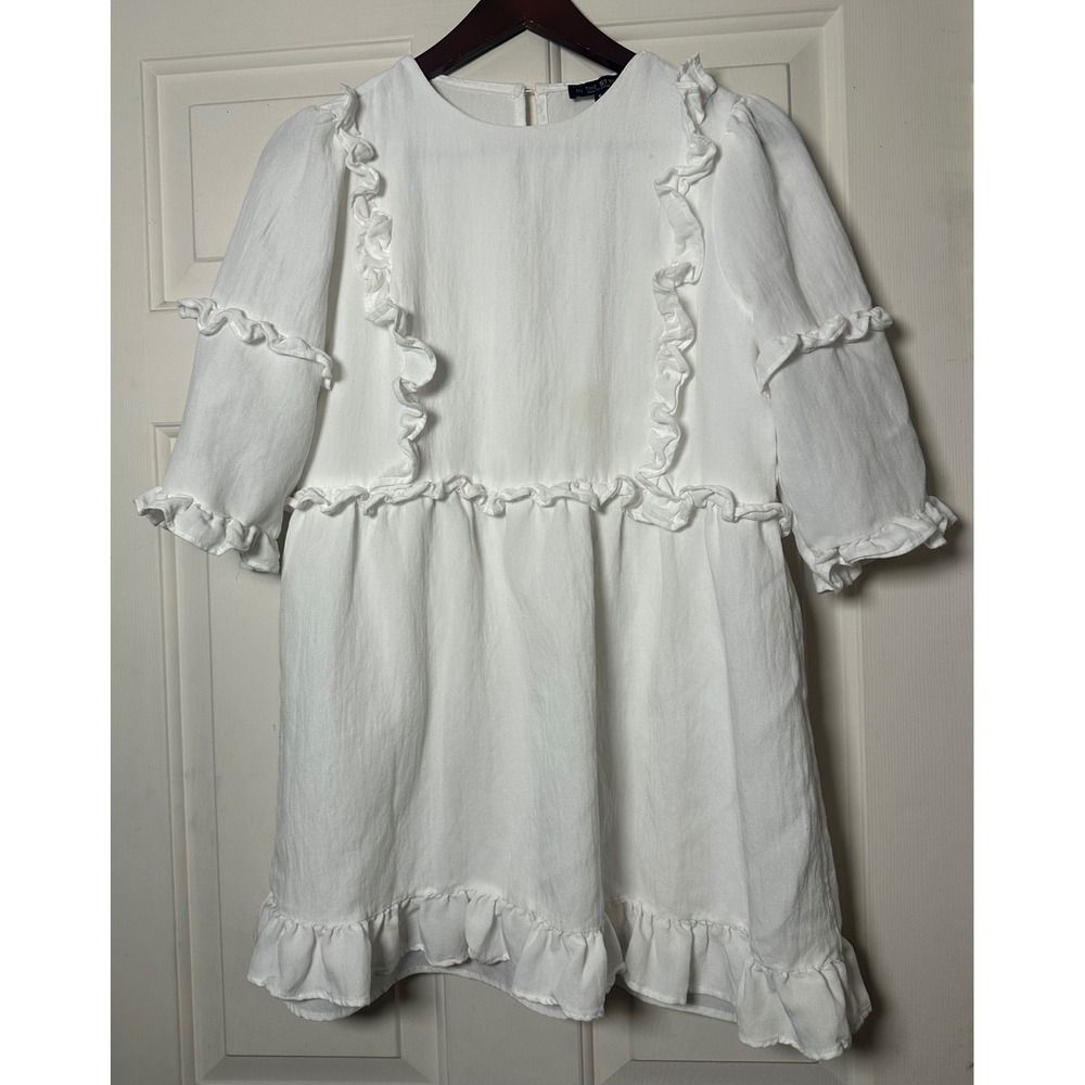 IN THE STYLE White Ruffle Tiered Babydoll Mini Dress Size 6 Cottagecore‎ BoHo